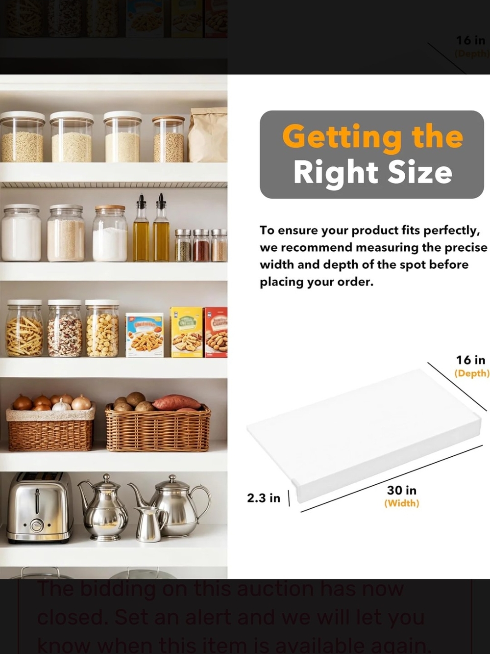 Adjustable White Pantry Shelf Organizer - Fits 30in Width